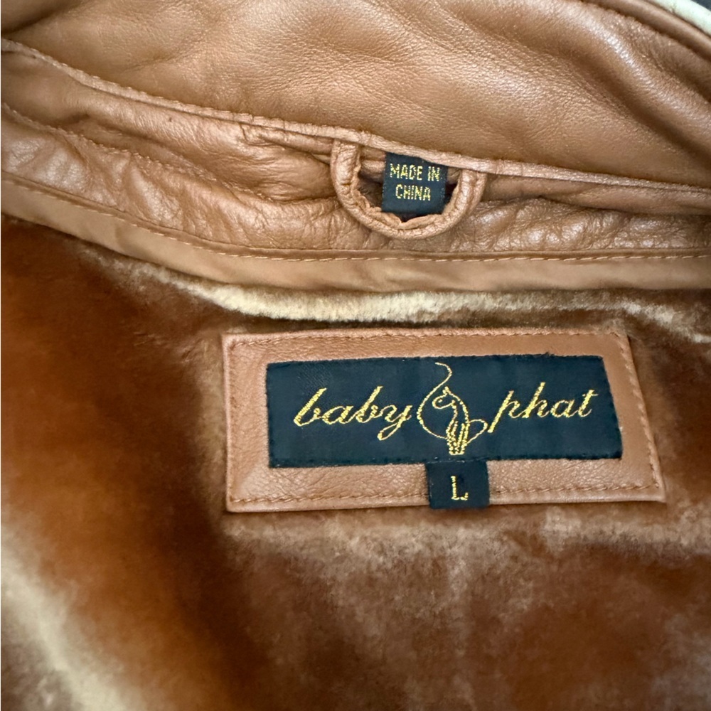 HTF Y2K Vintage Baby Phat Genuine Leather Moto Jacket Brown Size Large - Picture 15 of 15